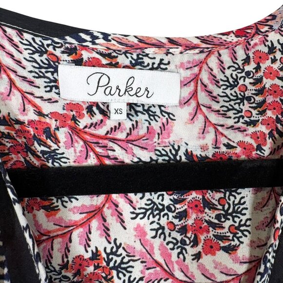 Parker 100% Silk Colorful Floral Patchwork Sleeveless Midi Dress Women's Size XS - Picture 5 of 7